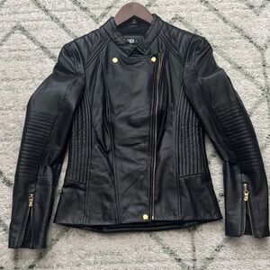 Beach Riot - LA Lady Leather Moto Jacket in Black / Size M